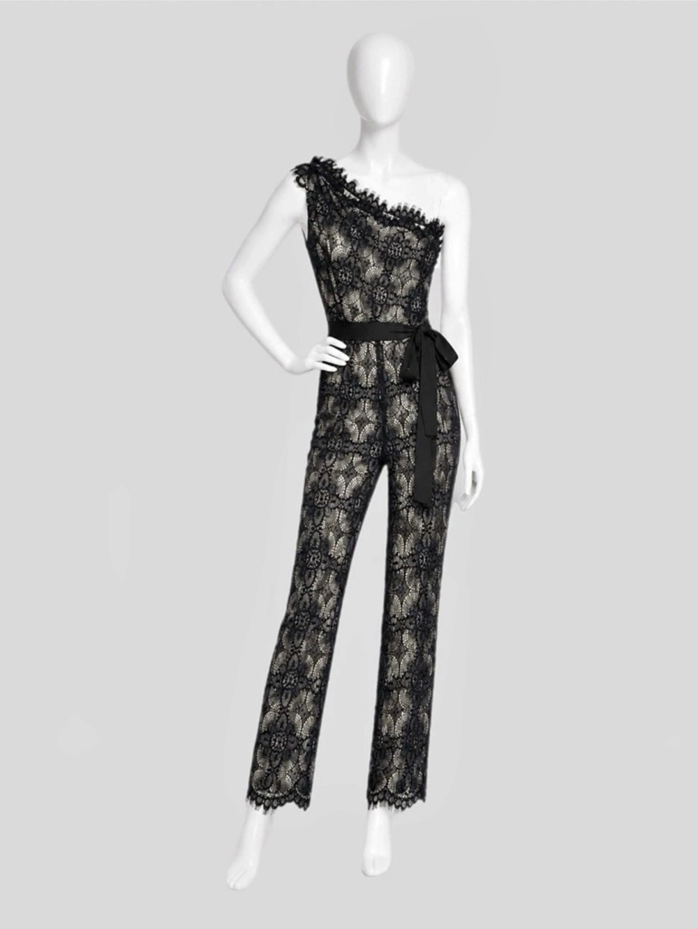 Alexis Black Lace One-Shoulder Jumpsuit Size Medium Like New
